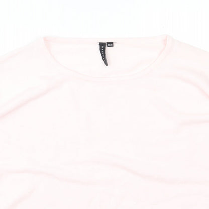 Close-up detail of Intuition Essentials women’s pink round neck acrylic jumper, size UK 20