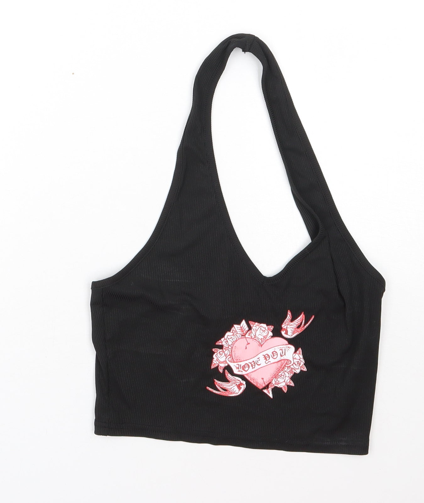 Womens UK Size XS ROMWE Black Cropped Tank