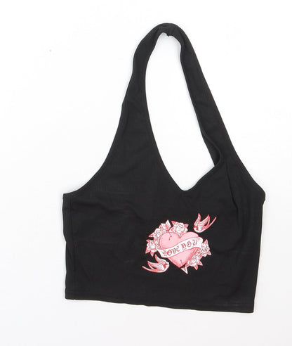 Womens UK Size XS ROMWE Black Cropped Tank