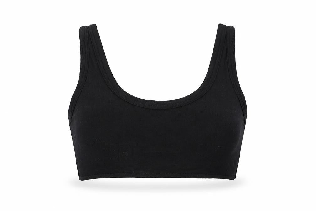 Front view of SHEIN Shien women’s black cotton cropped tank, size XS, scoop neck