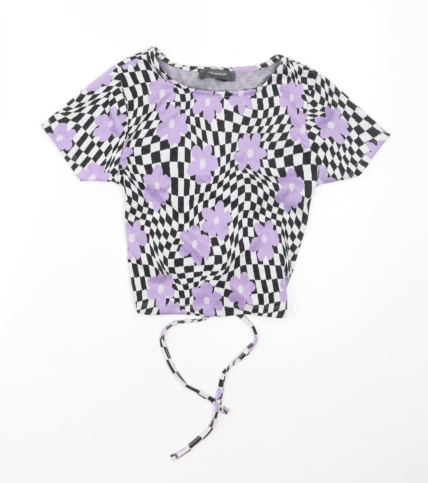Primark Womens Purple Floral Polyester Basic T-Shirt Size 2XS Round Neck