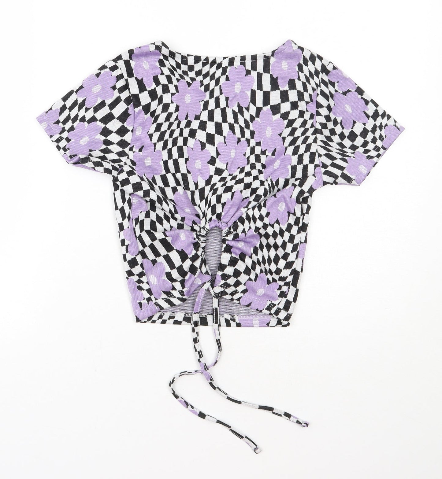 Primark Womens Purple Floral Polyester Basic T-Shirt Size 2XS Round Neck