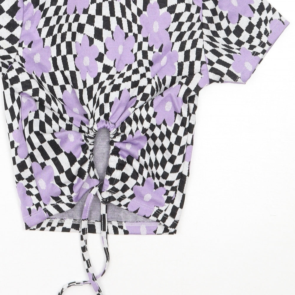 Primark Womens Purple Floral Polyester Basic T-Shirt Size 2XS Round Neck