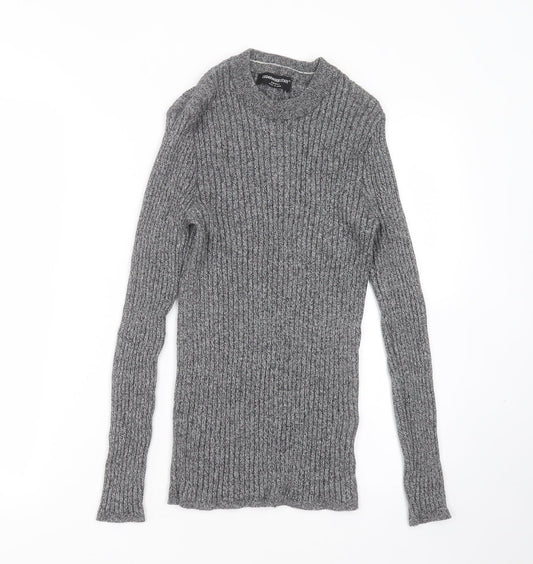 Cedar Wood State Mens Grey Round Neck Striped Cotton Pullover Jumper Size S