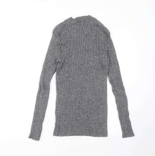 Cedar Wood State Mens Grey Round Neck Striped Cotton Pullover Jumper Size S