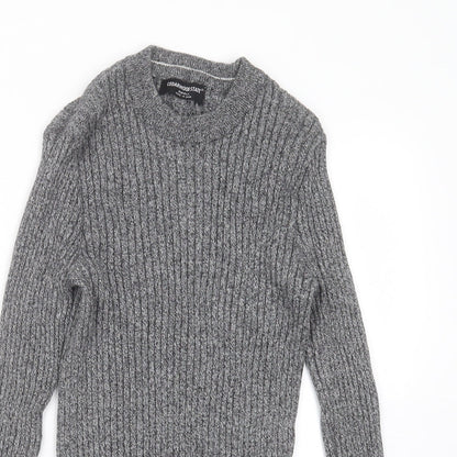 Cedar Wood State Mens Grey Round Neck Striped Cotton Pullover Jumper Size S