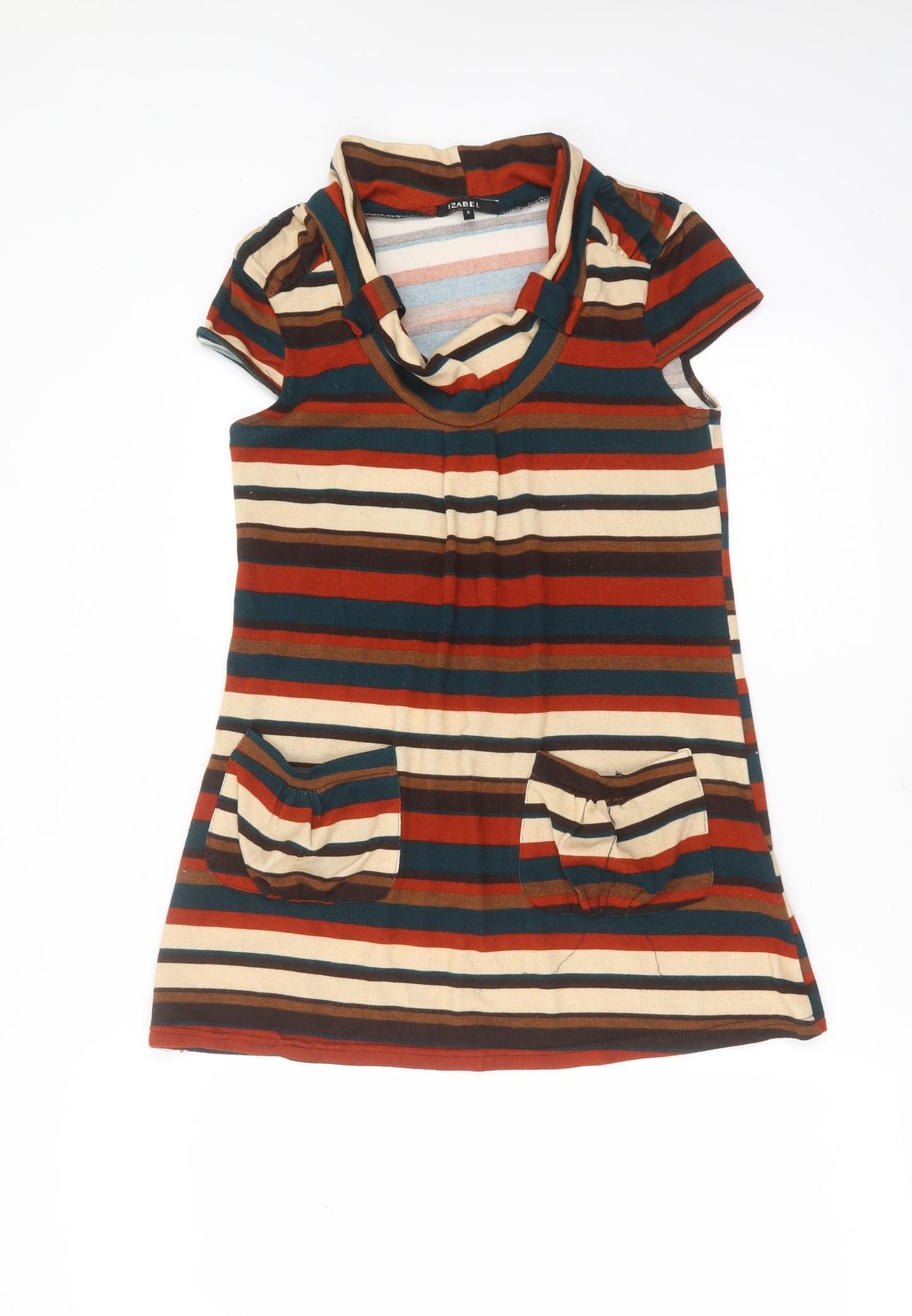 IZABEL Womens Multicoloured Round Neck Striped Polyester Pullover Jumper Size S