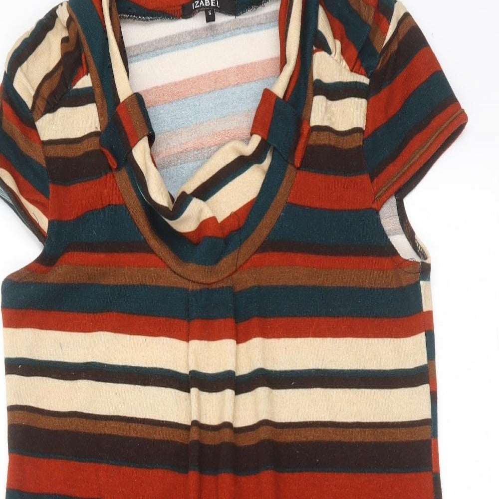 IZABEL Womens Multicoloured Round Neck Striped Polyester Pullover Jumper Size S