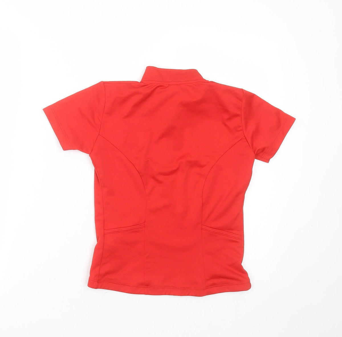 Back view of oxylane boys’ red polyester basic t-shirt, size 8, years round neck - active wear