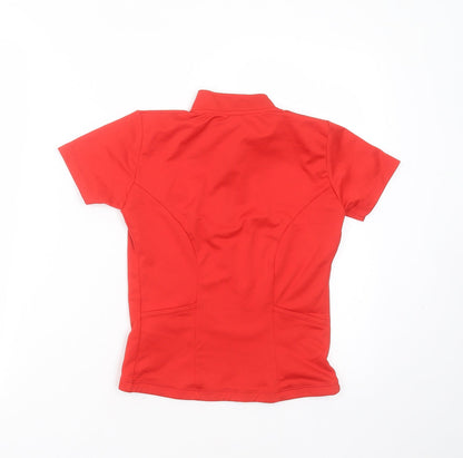 Back view of oxylane boys’ red polyester basic t-shirt, size 8, years round neck - active wear