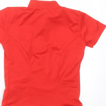 Brand and care label for oxylane boys’ red polyester basic t-shirt, size 8, years round neck - active wear