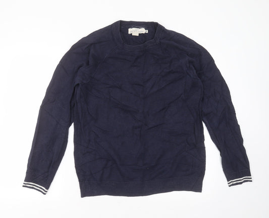 H&M Mens Blue Round Neck  Cotton Pullover Jumper Size M