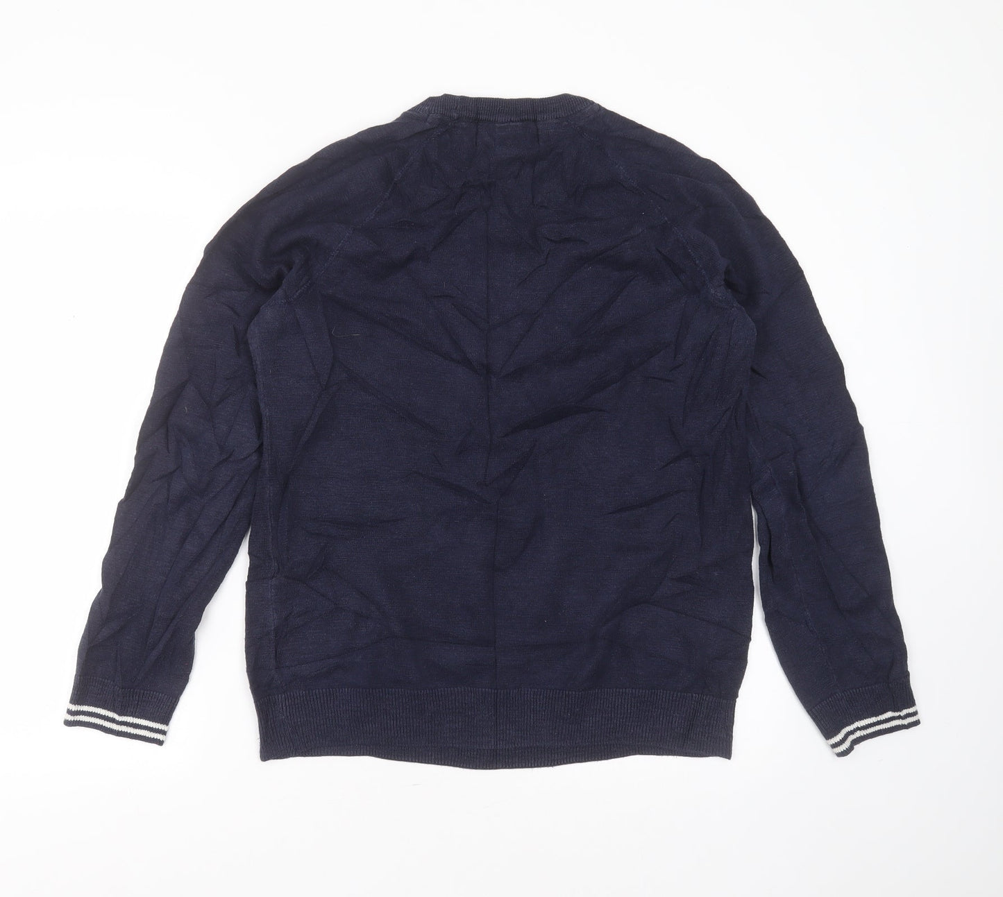 H&M Mens Blue Round Neck  Cotton Pullover Jumper Size M