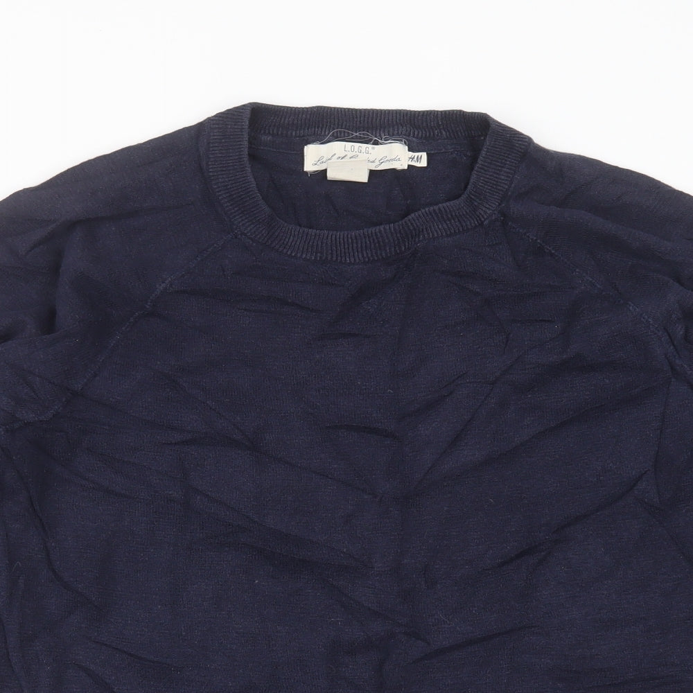 H&M Mens Blue Round Neck  Cotton Pullover Jumper Size M