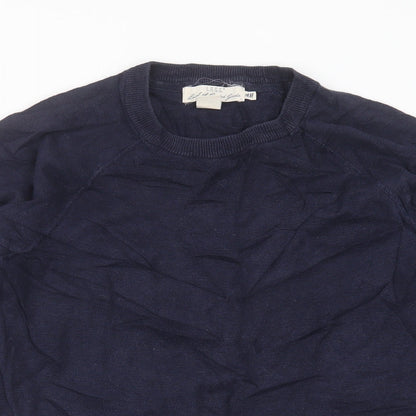 H&M Mens Blue Round Neck  Cotton Pullover Jumper Size M
