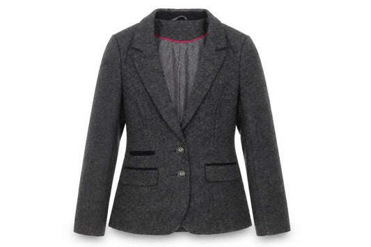 Front view of Primark women’s grey polyester jacket blazer, size UK 14
