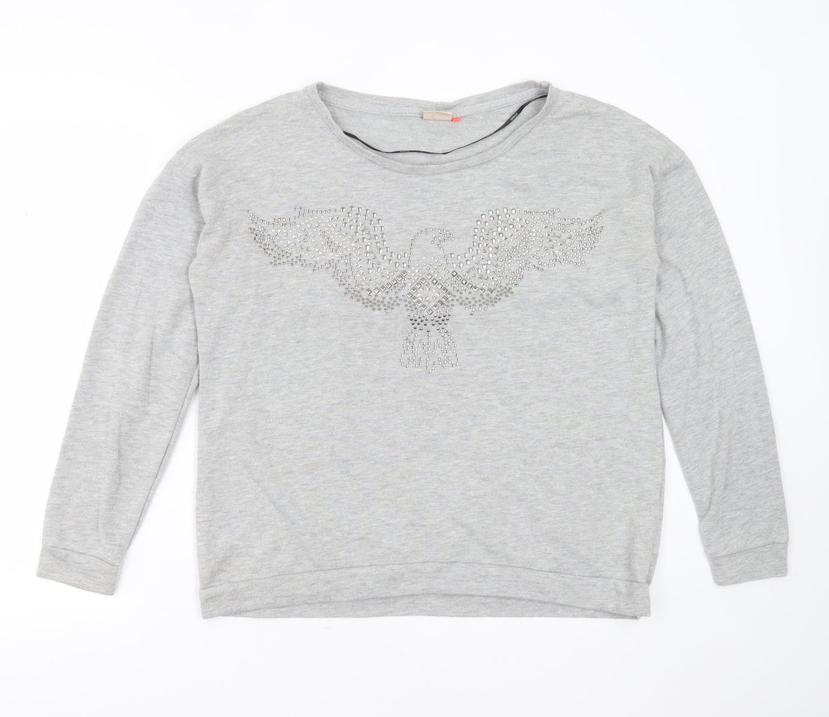 Additional front view of Only women’s grey polyester pullover sweatshirt, size L, - bird, beaded