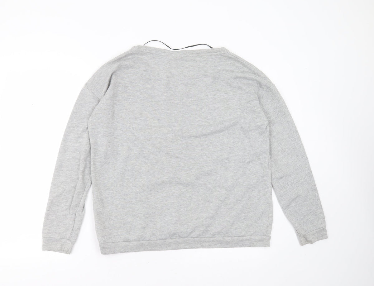 Back view of Only women’s grey polyester pullover sweatshirt, size L, - bird, beaded