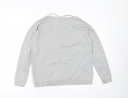 Back view of Only women’s grey polyester pullover sweatshirt, size L, - bird, beaded