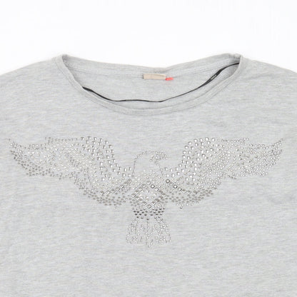 Close-up detail of Only women’s grey polyester pullover sweatshirt, size L, - bird, beaded