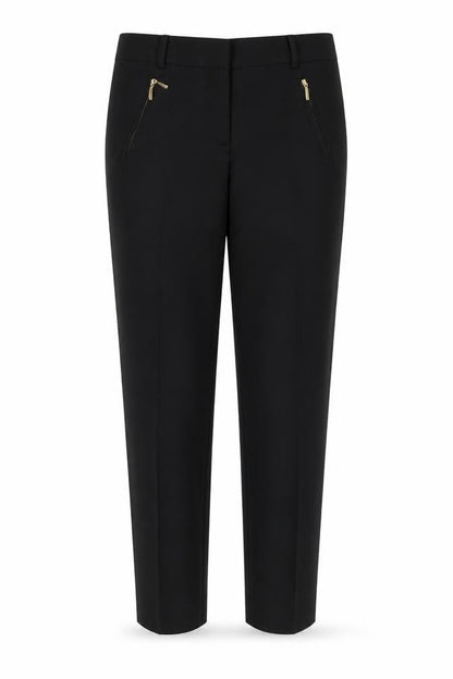 Front view of Papaya women’s black cotton trousers, size UK 8, 25-inch leg slim