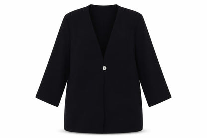 Front view of Living women’s blue jacket blazer, size UK 12, button