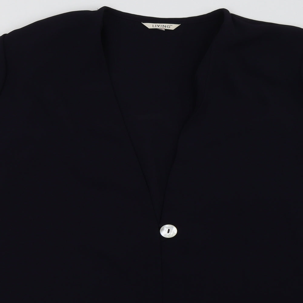 Close-up detail of Living women’s blue jacket blazer, size UK 12, button