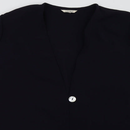 Close-up detail of Living women’s blue jacket blazer, size UK 12, button