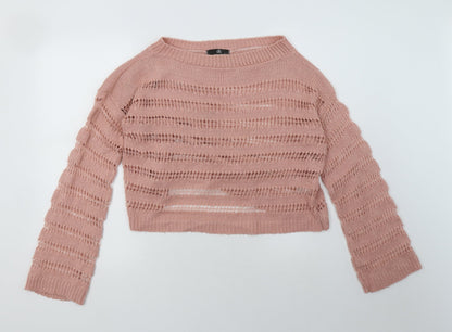 Missguided Womens Pink Striped Acrylic Pullover Sweatshirt Size M  Pullover