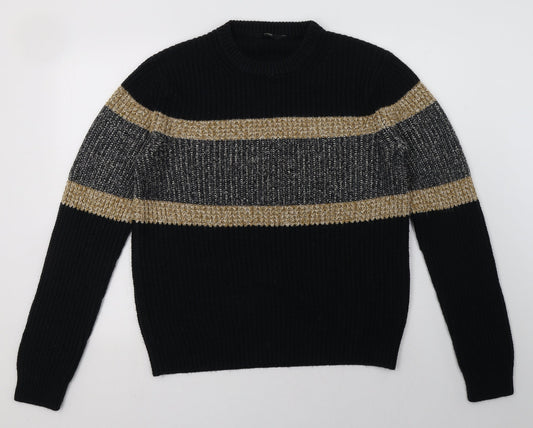 George Mens Blue Striped Acrylic Pullover Sweatshirt Size M