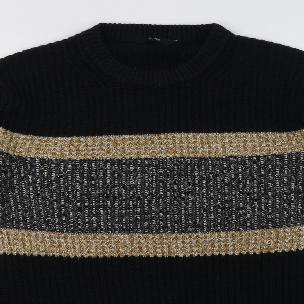 George Mens Blue Striped Acrylic Pullover Sweatshirt Size M