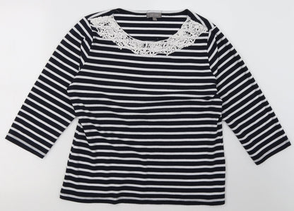 Additional front view of First Avenue women’s black striped cotton pullover sweatshirt, size L, pullover