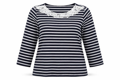 Front view of First Avenue women’s black striped cotton pullover sweatshirt, size L, pullover