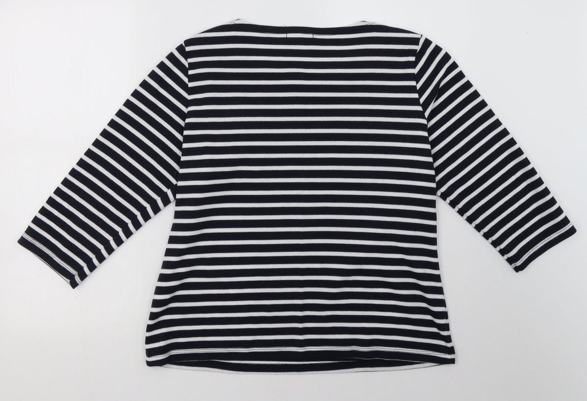 Back view of First Avenue women’s black striped cotton pullover sweatshirt, size L, pullover