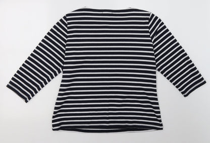 Back view of First Avenue women’s black striped cotton pullover sweatshirt, size L, pullover