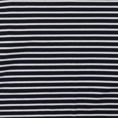 Brand and care label for First Avenue women’s black striped cotton pullover sweatshirt, size L, pullover