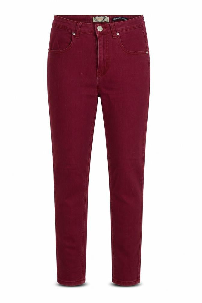 Front view of Boohoo women’s purple cotton skinny jeans, size UK 8, 30-inch leg regular button
