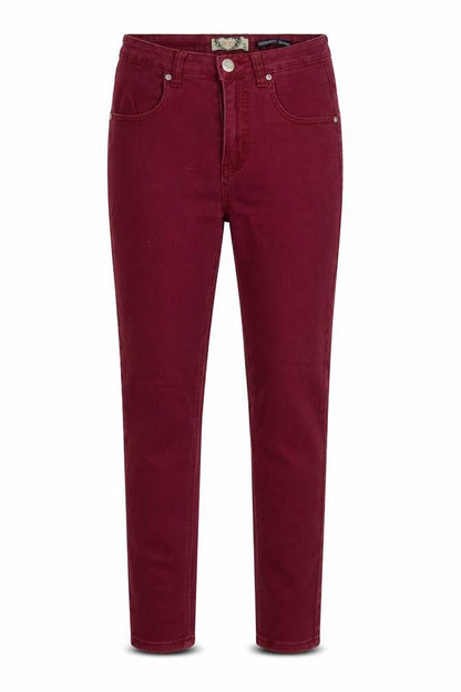 Front view of Boohoo women’s purple cotton skinny jeans, size UK 8, 30-inch leg regular button