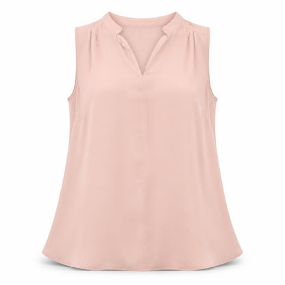 Front view of vonmarch women’s pink polyester basic blouse, size UK 14, v-neck