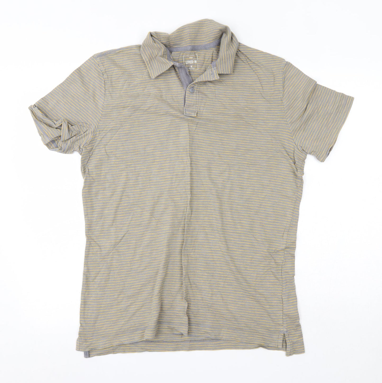 Gap Mens Grey Striped 100% Cotton  Polo Size M Collared