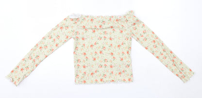 New Look Womens Green Floral Polyester Basic Blouse Size 8 Off the Shoulder