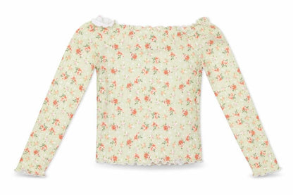 New Look Womens Green Floral Polyester Basic Blouse Size 8 Off the Shoulder