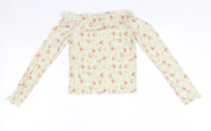 New Look Womens Green Floral Polyester Basic Blouse Size 8 Off the Shoulder
