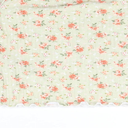 New Look Womens Green Floral Polyester Basic Blouse Size 8 Off the Shoulder