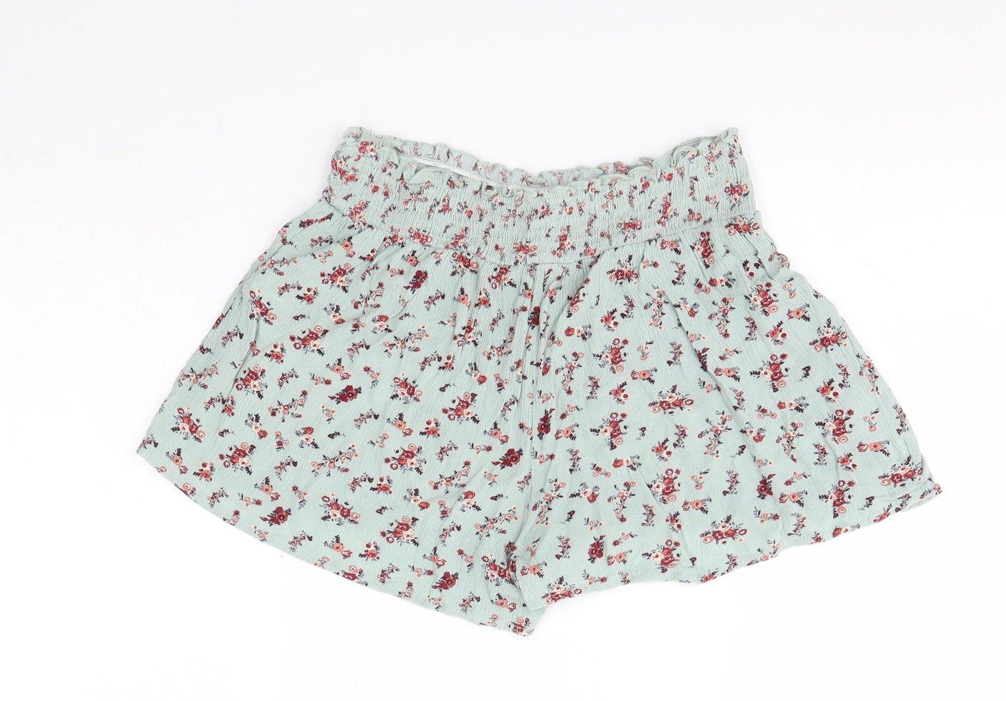 Primark Womens Green Floral Viscose Boyfriend Shorts Size 8  Regular