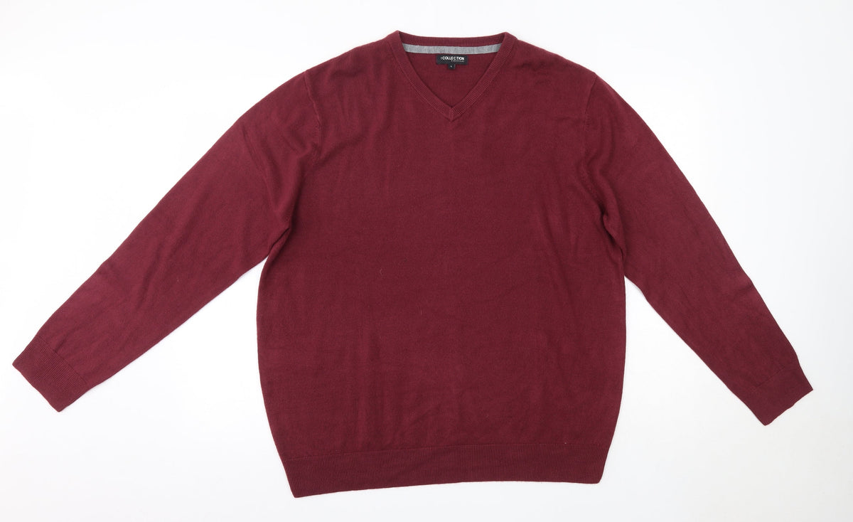 Additional front view of Debenhams men’s pink v-neck acrylic jumper, size L