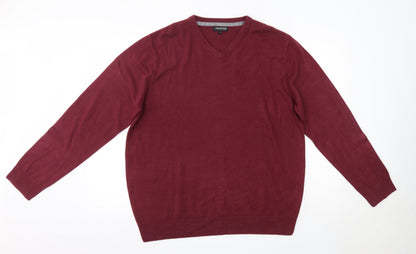 Additional front view of Debenhams men’s pink v-neck acrylic jumper, size L