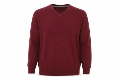 Front view of Debenhams men’s pink v-neck acrylic jumper, size L