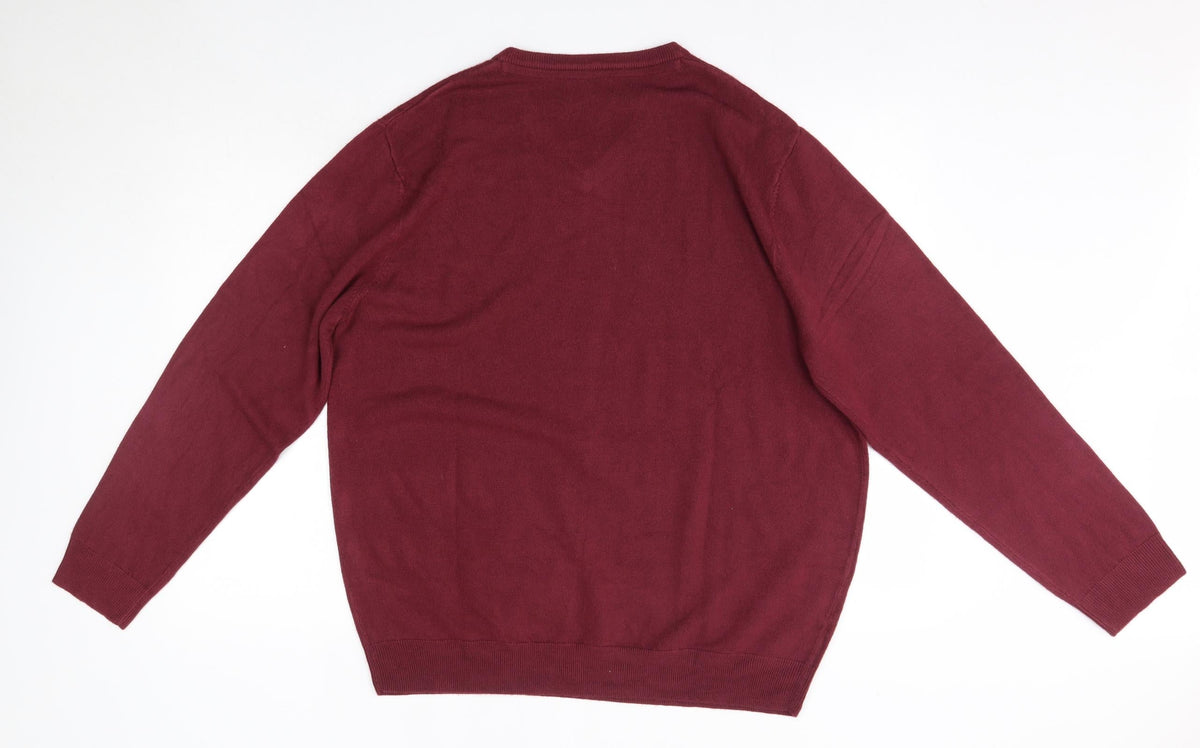 Back view of Debenhams men’s pink v-neck acrylic jumper, size L