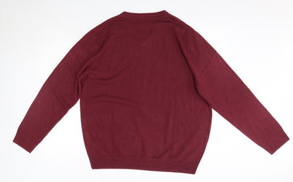 Back view of Debenhams men’s pink v-neck acrylic jumper, size L